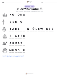 Podgląd drukowalnego arkusza ćwiczeń Jan VI Portugalski