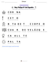 Vista previa de la hoja de trabajo imprimible de Rey Felipe IV de España