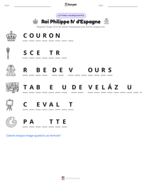 Aperçu de la feuille de travail imprimable Roi Philippe IV d'Espagne