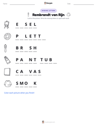 Rembrandt van Rijn printable worksheet preview
