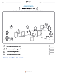 Aperçu de la feuille de travail imprimable Monstre Nian