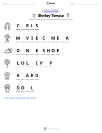Shirley Temple printable worksheet preview