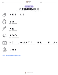 Pablo Neruda printable worksheet preview