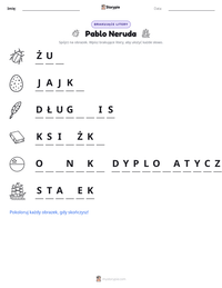 Podgląd drukowalnego arkusza ćwiczeń Pablo Neruda