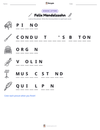 Felix Mendelssohn printable worksheet preview