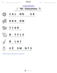 Aperçu de la feuille de travail imprimable Tết - Vietnamien