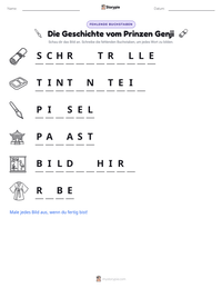 Die Geschichte vom Prinzen Genji druckbare Arbeitsblatt Vorschau