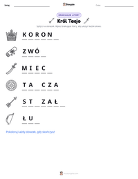 Podgląd drukowalnego arkusza ćwiczeń Król Taejo