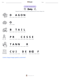 Aperçu de la feuille de travail imprimable Zmiy