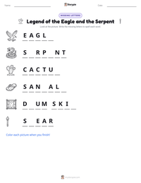 Legend of the Eagle and the Serpent printable worksheet preview