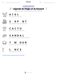 Aperçu de la feuille de travail imprimable Légende de l'Aigle et du Serpent