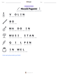 Niccolò Paganini printable worksheet preview