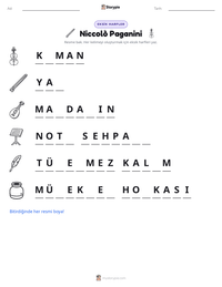 Niccolò Paganini yazdırılabilir çalışma sayfası önizlemesi