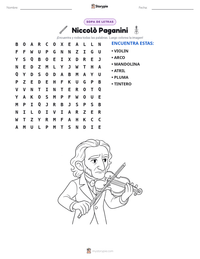 Vista previa de la hoja de trabajo imprimible de Niccolò Paganini