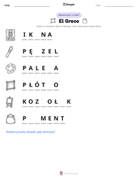 Podgląd drukowalnego arkusza ćwiczeń El Greco