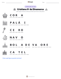 Prévia da folha de atividades imprimível Cristiano IV da Dinamarca