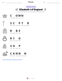 Elizabeth I of England printable worksheet preview