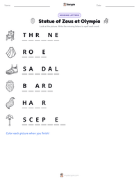 Statue of Zeus at Olympia printable worksheet preview