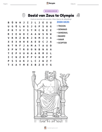 Beeld van Zeus te Olympia afdrukbare werkblad voorbeeld