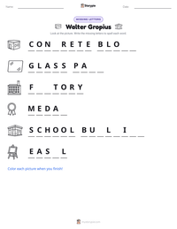 Walter Gropius printable worksheet preview