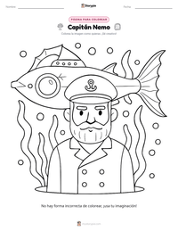 Vista previa de la hoja de trabajo imprimible de Capitán Nemo