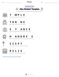 Abu Simbel Temples printable worksheet preview