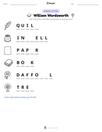 William Wordsworth printable worksheet preview