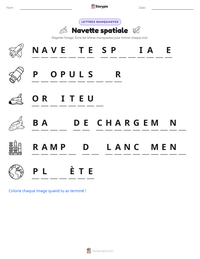 Aperçu de la feuille de travail imprimable Navette spatiale