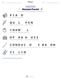 Giacomo Puccini printable worksheet preview