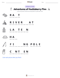 Adventures of Huckleberry Finn printable worksheet preview