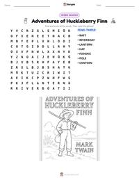Adventures of Huckleberry Finn printable worksheet preview