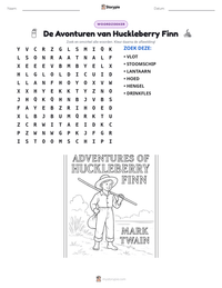 De Avonturen van Huckleberry Finn afdrukbare werkblad voorbeeld