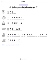 Vista previa de la hoja de trabajo imprimible de Halloween - Estadounidense