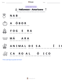 Prévia da folha de atividades imprimível Halloween - Americano