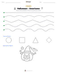 Prévia da folha de atividades imprimível Halloween - Americano