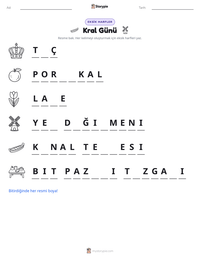 Kral Günü yazdırılabilir çalışma sayfası önizlemesi