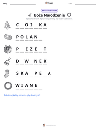Podgląd drukowalnego arkusza ćwiczeń Boże Narodzenie