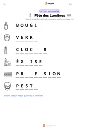 Aperçu de la feuille de travail imprimable Fête des Lumières