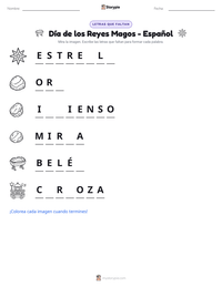 Vista previa de la hoja de trabajo imprimible de Día de los Reyes Magos - Español