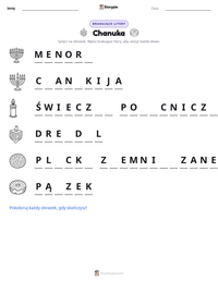 Podgląd drukowalnego arkusza ćwiczeń Chanuka