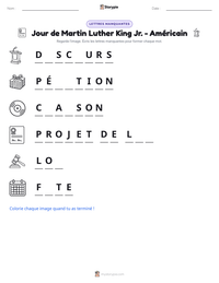 Aperçu de la feuille de travail imprimable Jour de Martin Luther King Jr. - Américain