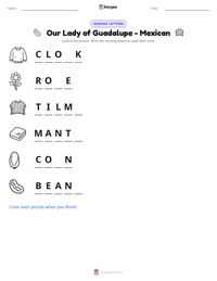 Our Lady of Guadalupe - Mexican printable worksheet preview