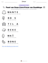 Feest van Onze-Lieve-Vrouw van Guadalupe afdrukbare werkblad voorbeeld