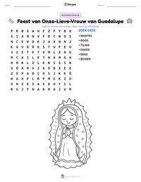 Feest van Onze-Lieve-Vrouw van Guadalupe afdrukbare werkblad voorbeeld