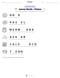 Vista previa de la hoja de trabajo imprimible de Jueves Gordo - Polaco