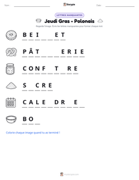 Aperçu de la feuille de travail imprimable Jeudi Gras - Polonais