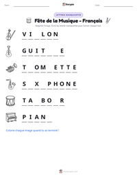 Aperçu de la feuille de travail imprimable Fête de la Musique - Français