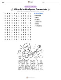 Podgląd drukowalnego arkusza ćwiczeń Fête de la Musique - francuskie