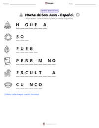 Vista previa de la hoja de trabajo imprimible de Noche de San Juan - Español