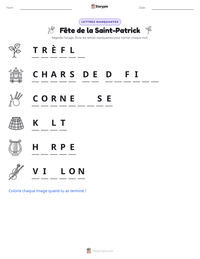 Aperçu de la feuille de travail imprimable Fête de la Saint-Patrick